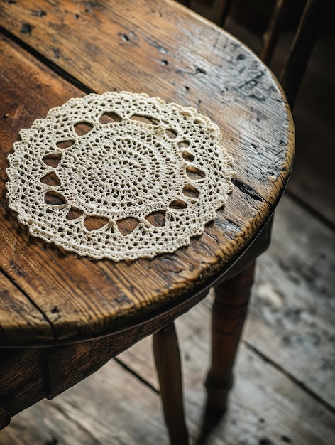 Ręcznie wyszywana serweta na drewnianym stole